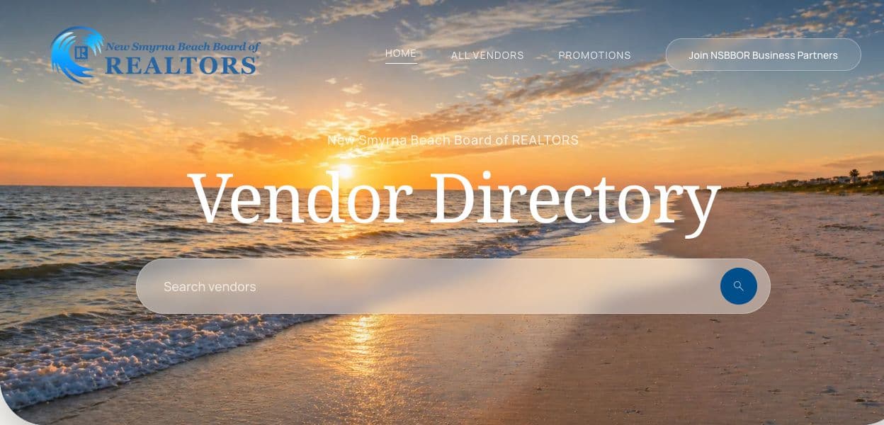 Actual New Smyrna Beach Trusted Only directory, with the association logo and a beach backdrop