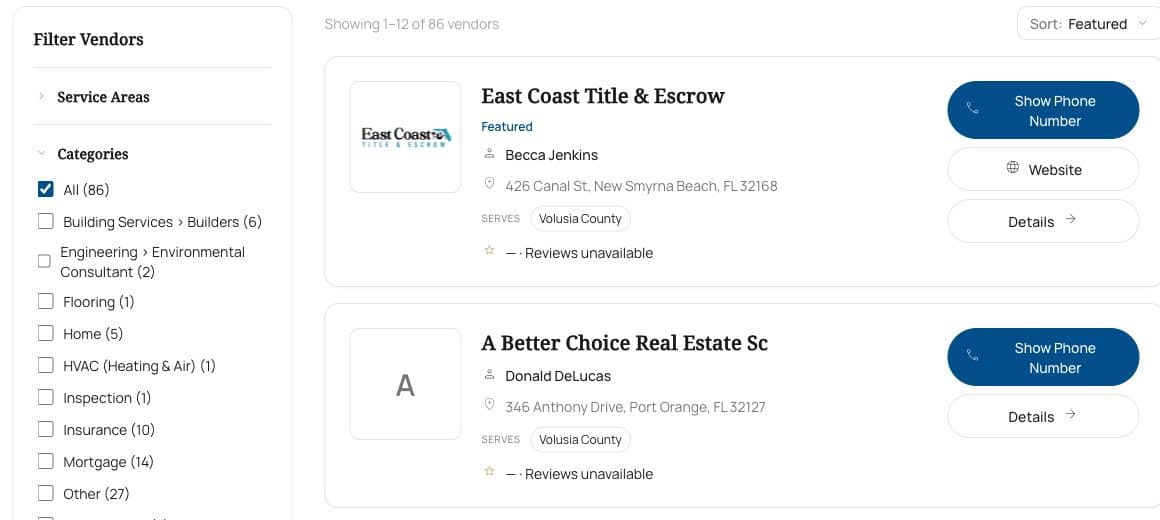 Actual business partner listings in the New Smyrna Beach Trusted Only directory