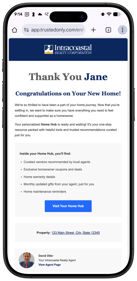 The Trusted Only Homeowner Dash homeowner portal on a phone