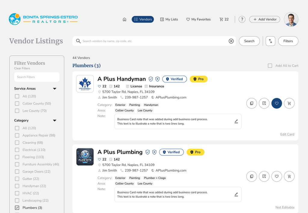 A brokerage-branded public vendor directory