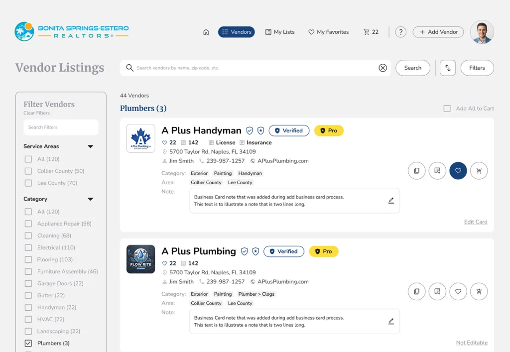 A brokerage-branded public vendor directory