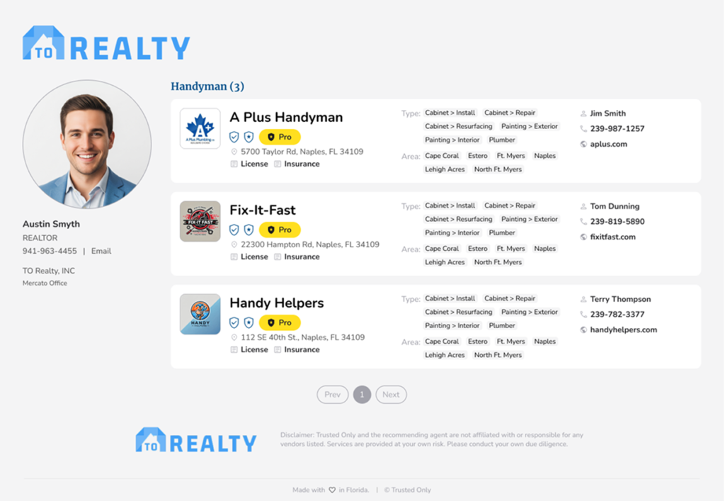 A branded, searchable agent vendor list in the Trusted Only app