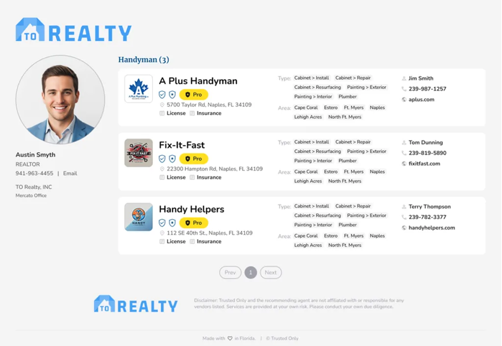 A branded, searchable agent vendor list in the Trusted Only app